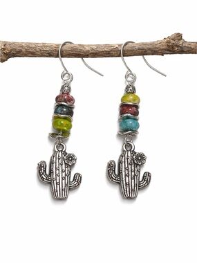 Southwestern Cactus Earrings • Artisan Boho Dangles